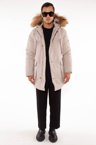 Long Arctic Parka with detachable real fur in Beige