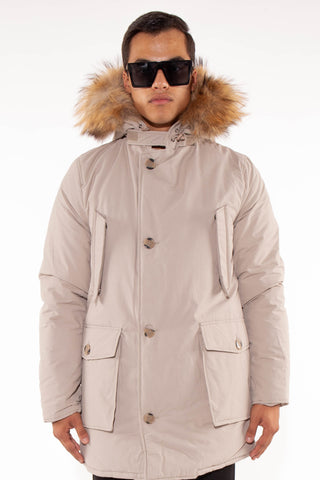 Long Arctic Parka with detachable real fur in Beige