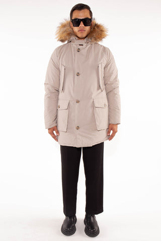 Long Arctic Parka with detachable real fur in Beige
