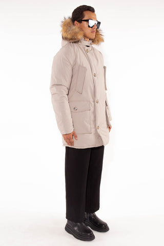 Long Arctic Parka with detachable real fur in Beige