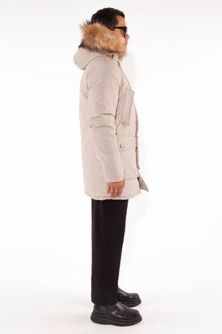 Long Arctic Parka with detachable real fur in Beige
