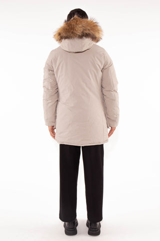 Long Arctic Parka with detachable real fur in Beige