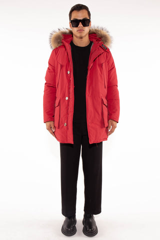 Long Arctic Parka with detachable real fur in red