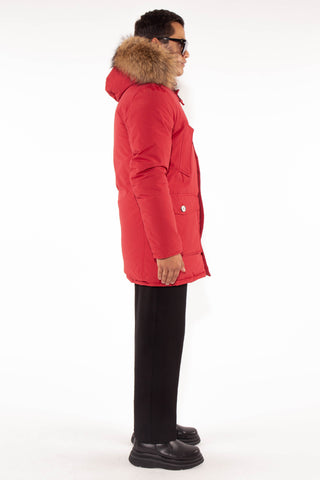 Long Arctic Parka with detachable real fur in red